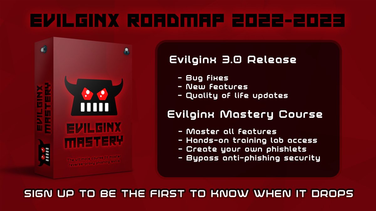 mrgretzky's tweet photo. BREAKING: Evilginx is coming back! 🔥🪝🐟

Coming soon:

- Evilginx 3.0 Release
- Evilginx Mastery online course with hands-on training lab access

Sign up here to know when it drops! 📩
https://t.co/ks7MQwQVha https://t.co/1v46NsNds7
