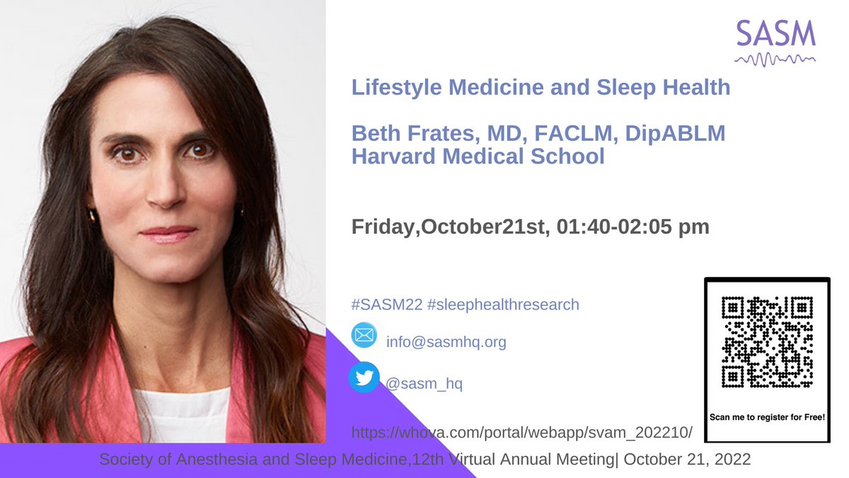 SASM_HQ's tweet photo. We’re thrilled about #SASM22 Keynote Speaker Dr Beth Frates's talk - “Lifestyle Medicine and Sleep Health” on Friday, October 21- 01:40 to 02:05pm. Register today and check out her impressive bio! https://t.co/mkBabNeCYC… https://t.co/d090dDdLjI