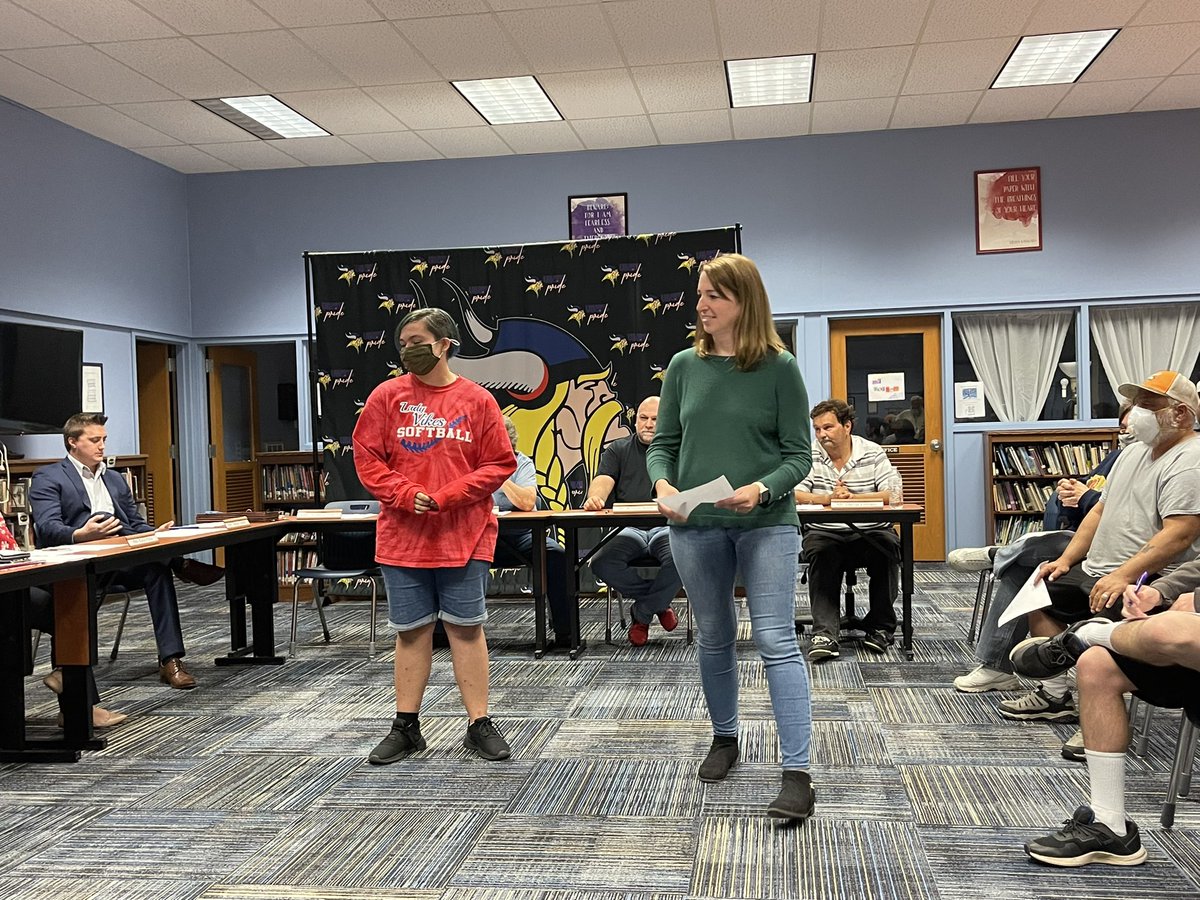 We started a new tradition last night, recognizing Ss of the month and having the nominating Ts come in to read a letter on why they selected their Ss to the board. No criteria other than teachers wanting to showcase their kids! Each Ss received a Viking pride shirt. #HornsUp