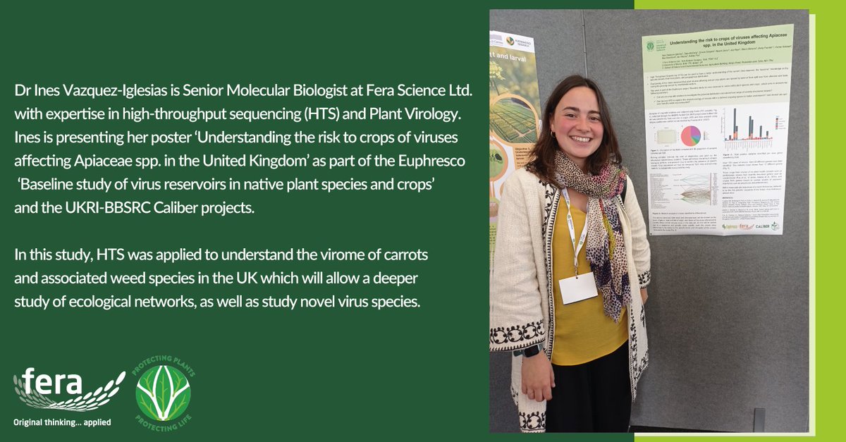 Fera has been running poster sessions across the three days of the #InternationalHealthPlantConference

Here is our Senior Molecular Biologist Dr Inés Vázquez-Iglesias presenting her poster as part of the Euphresco and the UKRI-BBSRC Caliber projects. 

#PlantHealth #IPHC22