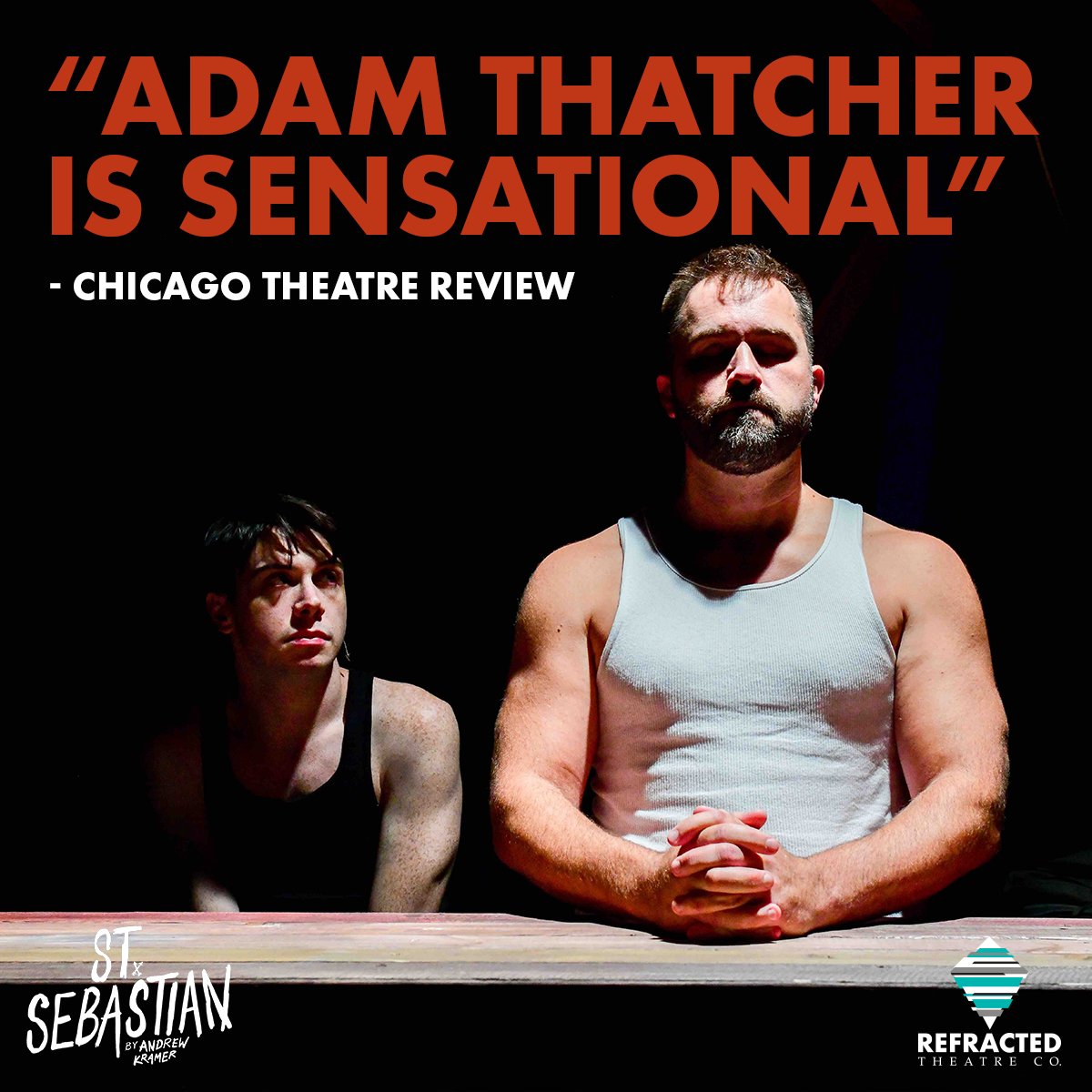 refractedco's tweet image. "His every gesture, facial expression and movement feels genuine and thoughtful." Come see why the Chicago Theatre Review is raving about Adam Thatcher in #StSebastianPlay. 
Tix: bit.ly/3DuBYaS
📷: Evan Hanover