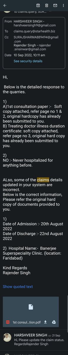 sansanwar's tweet photo. @StarHealthIns @v_jagannathan @Dr_S_Prakash kindly check your inbox, that query has been responded on 10/09/2022, but no one bother to read the response.

My email has answer to your query point to point.
Also, correction of the incorrect details entered by you in ur system. https://t.co/dhbyLrFGpX