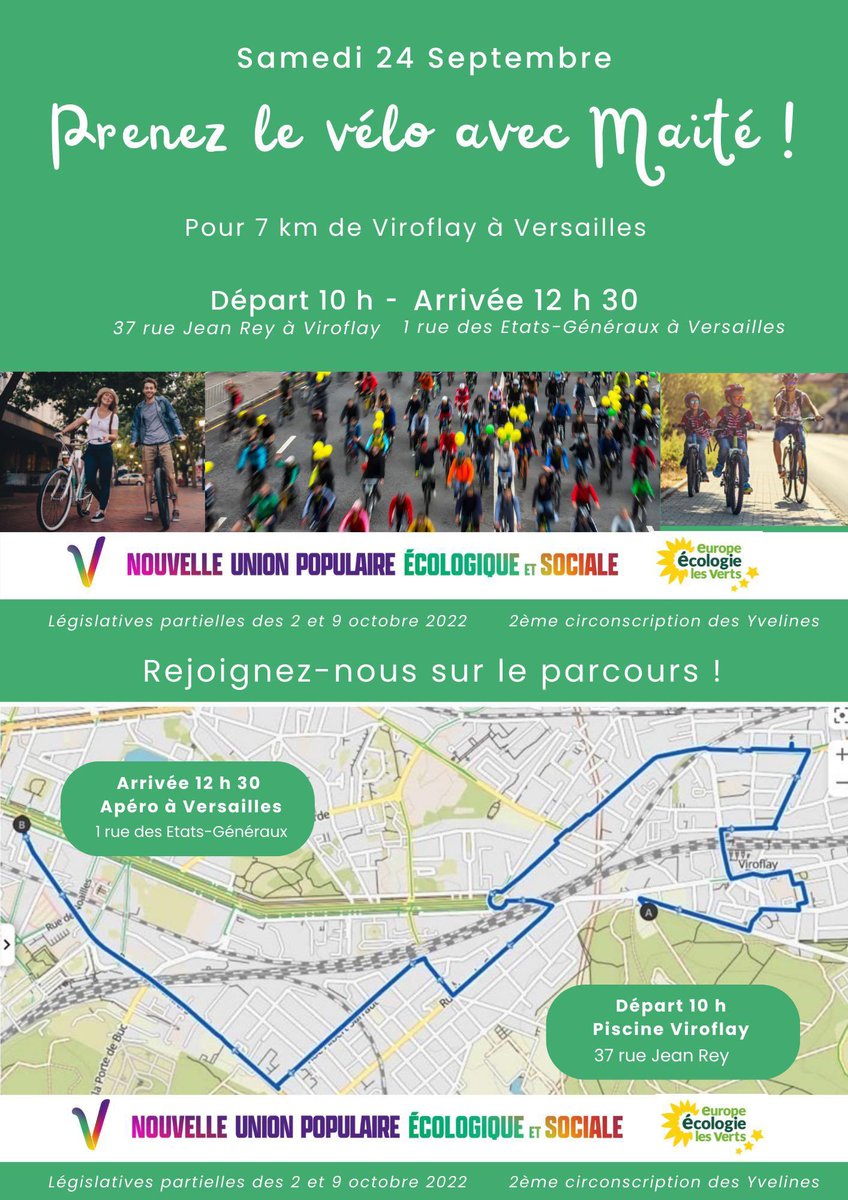 🌈 Demain, retrouvons-nous à #Viroflay  ou #Versailles pour une vague de #mobilitédouce ⁦@NUPES_2022⁩ ⁦@EELV⁩ 

#Législatives2022 #circo7802