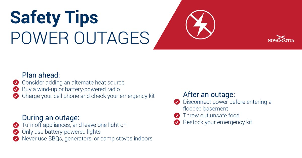 NSEmergency's tweet photo. Safety tips on what to do before, during, and after a power outage. https://t.co/9HPKgVhSGK #NSStorm #HurricaneFiona https://t.co/5MYILVq9Y9