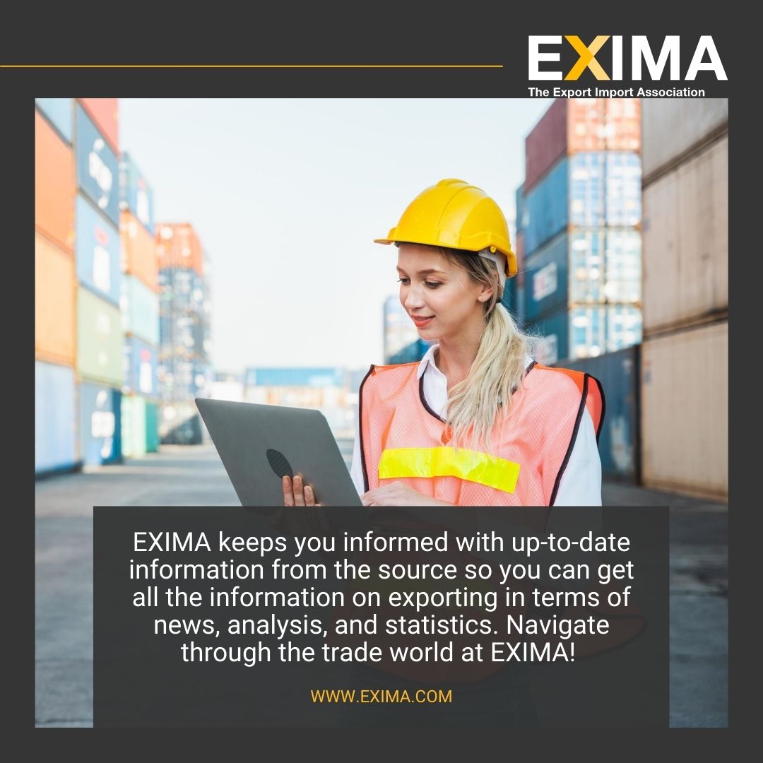EXIMA_intl's tweet photo. EXIMA keeps you informed with up-to-date information from the source so you can get all the information on exporting in terms of news, analysis, and statistics. Navigate through the trade world at EXIMA!  
.
.
#EXIMA #internationaltrade https://t.co/uBkJSvKv7D