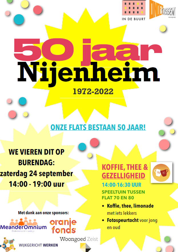 Zaterdag 24 september is het Burendag! Misschien heb jij een leuke activiteit in je straat?! In Nijenheim en Vollenhove zijn er buurtfeesten, zie hieronder de flyers ⤵️
