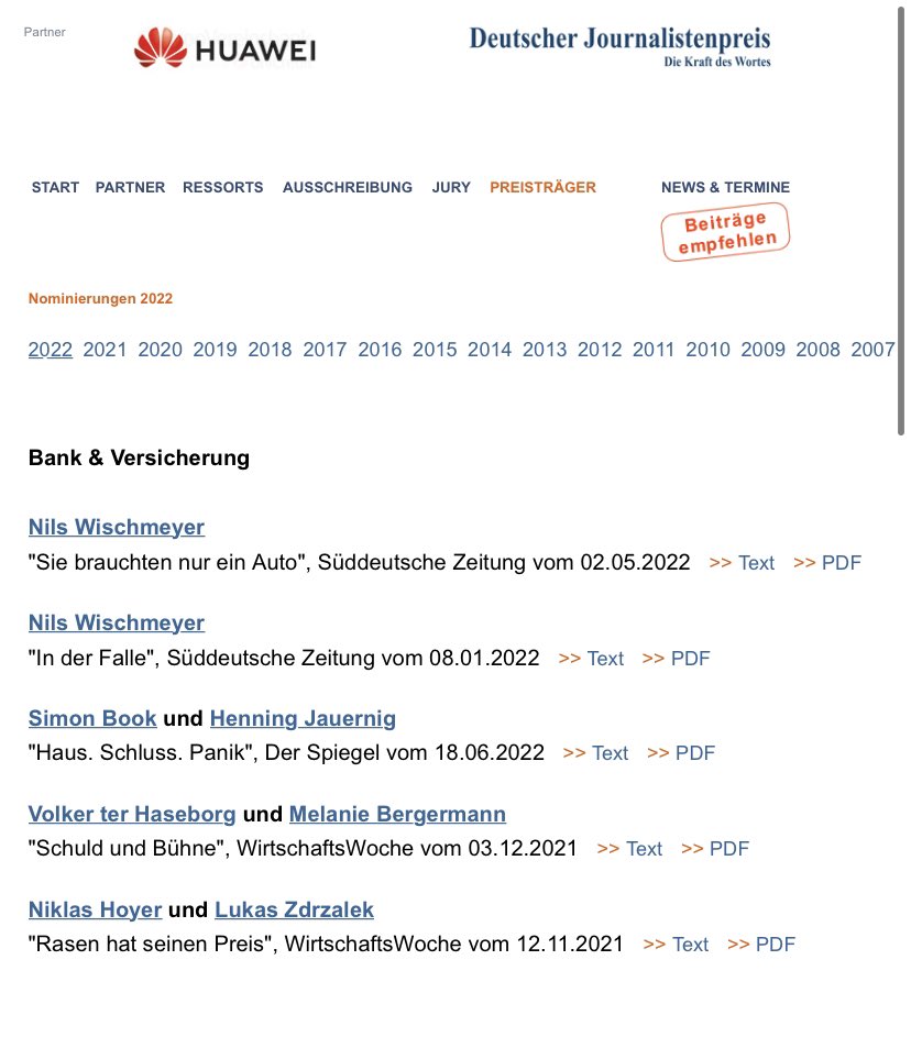 Henning Jauernig (@hjauernig) on Twitter photo Unsere Titelgeschichte zum Zins-Schock auf dem Immobilienmarkt (die ausgerechnet am Tag meiner Hochzeit veröffentlicht wurde 😅) ist für den Deutschen Journalistenpreis nominiert. Daumen drücken! 🤞 <a href="/SimonBuche/">Simon Book</a> <a href="/derspiegel/">DER SPIEGEL</a>
Hier die ganze Geschichte: spiegel.de/wirtschaft/ser… Unsere Titelgeschichte zum Zins-Schock auf dem Immobilienmarkt (die ausgerechnet am Tag meiner Hochzeit veröffentlicht wurde 😅) ist für den Deutschen Journalistenpreis nominiert. Daumen drücken! 🤞 <a href="/SimonBuche/">Simon Book</a> <a href="/derspiegel/">DER SPIEGEL</a>
Hier die ganze Geschichte: spiegel.de/wirtschaft/ser…