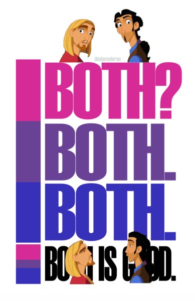 tailsbeth_'s tweet photo. Happy #BiVisibilityDay!
This year I'm celebrating by means of memes. Specifically from The Road to El Dorado, a childhood movie of mine which I connected to more than I first realised πππ #BothIsGood https://t.co/j3Mpw9NXyq