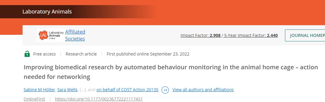 We have a new paper published in @SAGEJournals about animals in biomedical research, homecage monitoring systems and our project @COST_TEATIME. 🥳

journals.sagepub.com/doi/10.1177/00…

#animalresearch #homecage #behavior #monitoring @COSTprogramme @COST_Academy