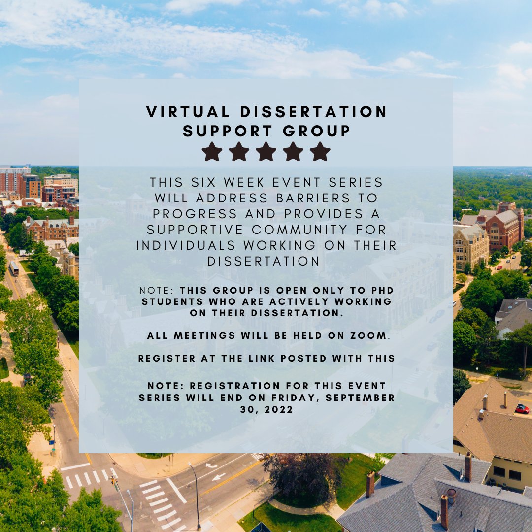 MSUGradWellness's tweet photo. Join the virtual dissertation support group today! 

This group is open only to PhD students who are actively working on their dissertation. Register here: https://t.co/NQh5hifoa9 by Friday, September 30,2022. https://t.co/WBXiCKJftx