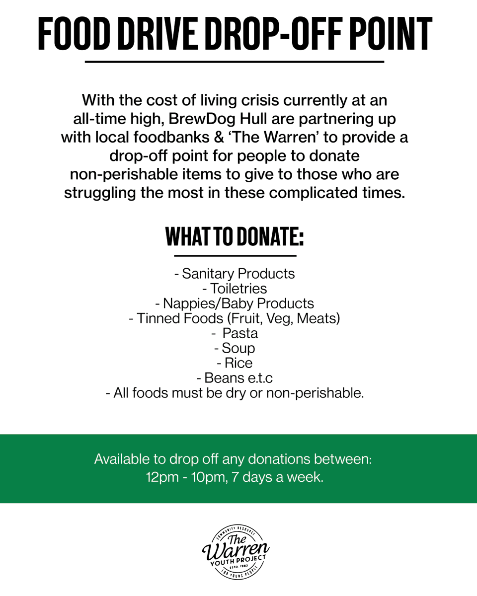 **ANNOUNCEMENT** We are now an active drop-off point as a Food Drive, helping local business @thewarrenyp! With the current cost of living, we want to help those people who need it most💌