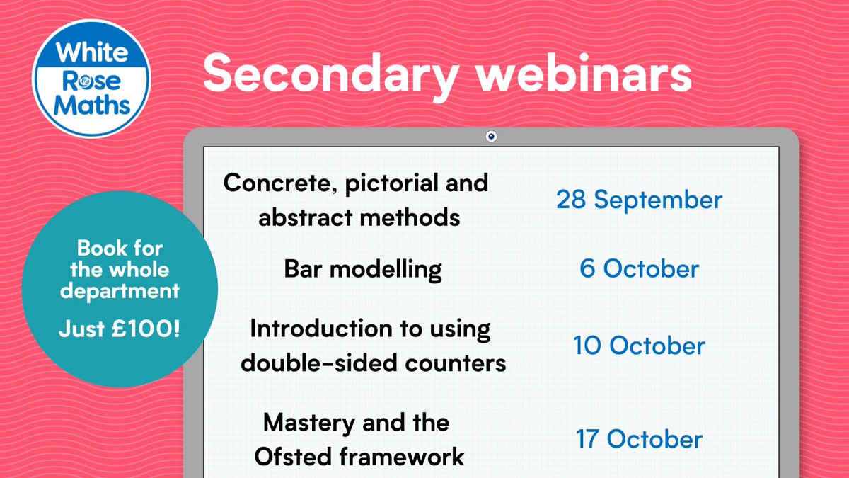 Here's our webinar line-up for the next few weeks! 🎬

Get a whole department ticket for just £100 and the whole team can attend together! 👥

Slides are also sent to delegates after the session so ideas can be easily transferred into the classroom.

🔗 ow.ly/vBct50KOVl0