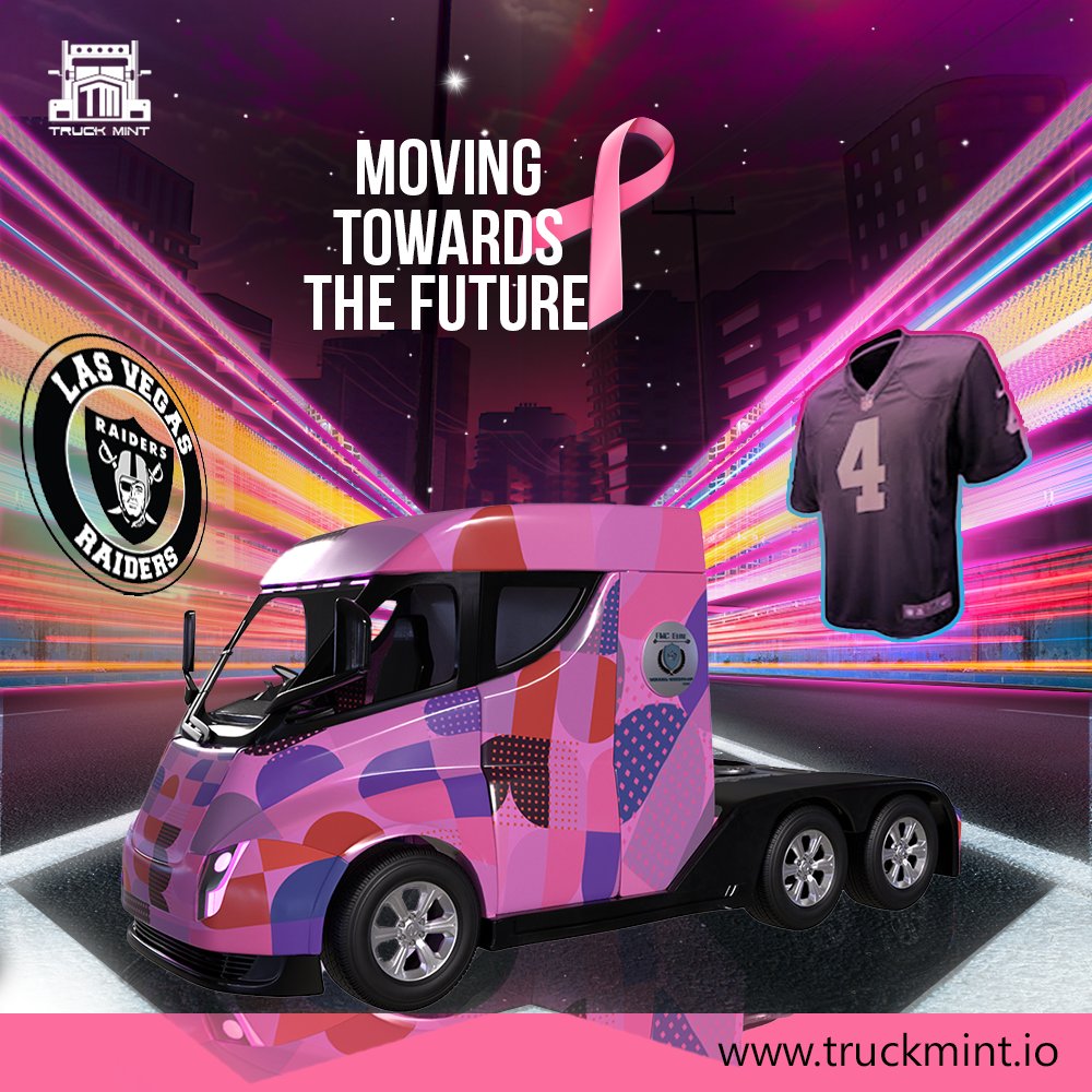 TruckMint_io's tweet photo. 🛻Eye-catching designs with the unique #logo
⚡️#TruckMint's First-ever revolutionized #pickup #trucks 

Get your #Tesla truck #NFTs from: https://t.co/KfY5zB9Ntw
👉Follow on @TruckMint_io
#crypto #web3 #NFL #blockchain #lasvegasraiders #RaiderNation #breastcancerawareness #cancer https://t.co/JjIhBu6ulD