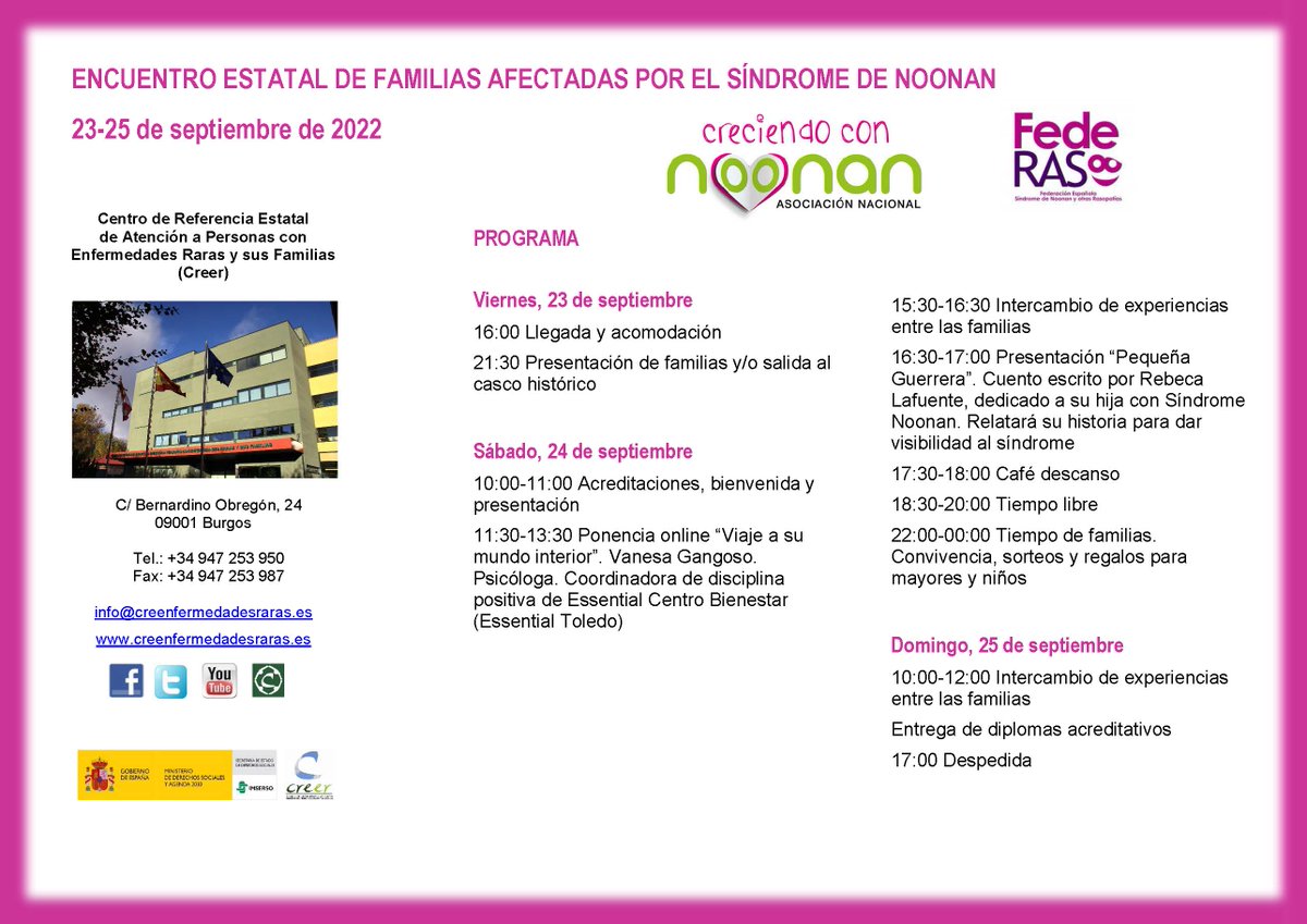 Creer Imserso (@centrocreer) on Twitter photo Hoy recibimos a familias afectadas por el Síndrome de #Noonan que celebran hasta el domingo su Encuentro estatal en <a href="/CentroCREER/">Creer Imserso</a> <a href="/Imserso/">Imserso</a>
¡Bienvenidos #Federas <a href="/Noonan2015/">Creciendo Con Noonan</a>! #EncuentrosCREER
creenfermedadesraras.imserso.es/creer_01/actua… Hoy recibimos a familias afectadas por el Síndrome de #Noonan que celebran hasta el domingo su Encuentro estatal en <a href="/CentroCREER/">Creer Imserso</a> <a href="/Imserso/">Imserso</a>
¡Bienvenidos #Federas <a href="/Noonan2015/">Creciendo Con Noonan</a>! #EncuentrosCREER
creenfermedadesraras.imserso.es/creer_01/actua…