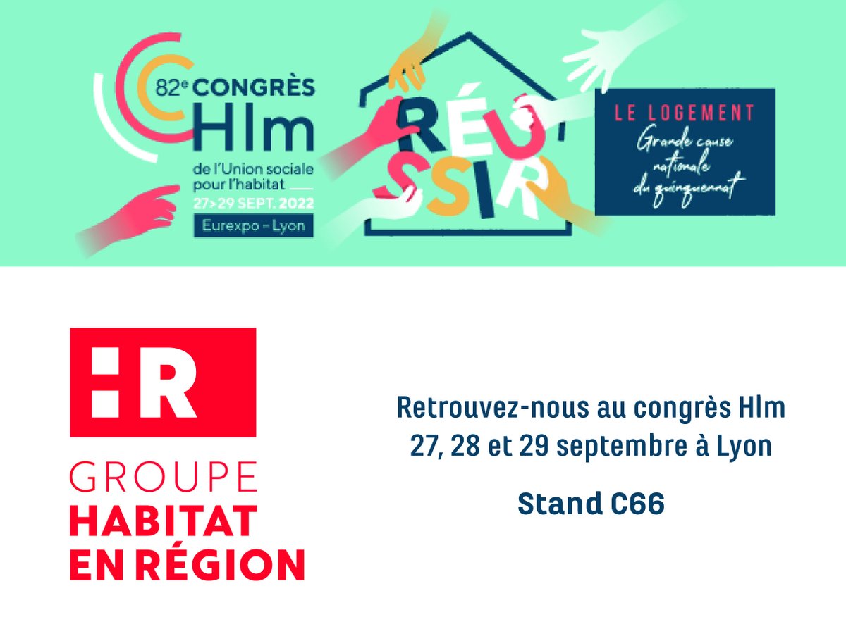 HabitatenRegion's tweet photo. Le Groupe Habitat en Région est heureux d’être présent au 82e #CongrèsHlm organisé par @UnionHlm qui se tiendra à Lyon du 27 au 29 septembre !

📢Retrouvez-nous sur notre stand aux côtés de la @Caisse_Epargne ( stand C66) https://t.co/E43SyxQYfI