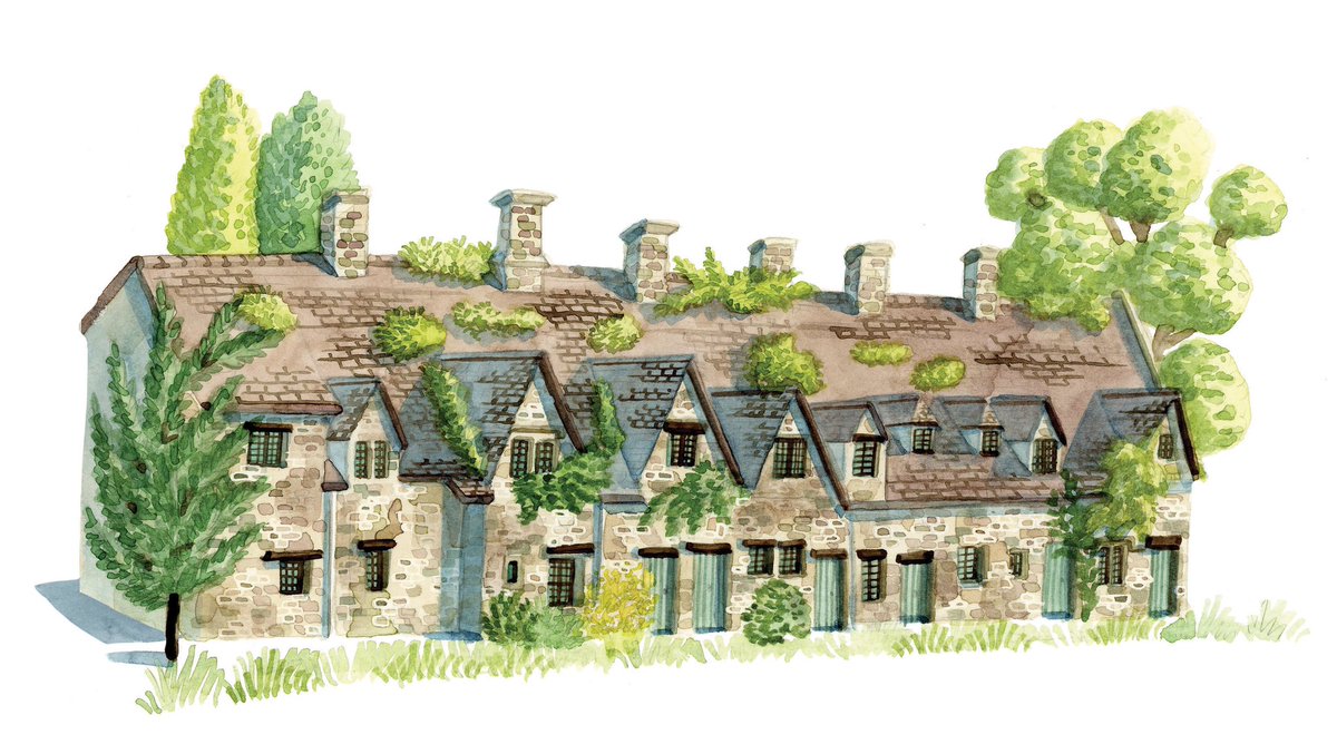 New spot illustration of Bibury from a private commission for a Cotswolds themed wedding table plan #bibury #cotswolds #illustration #watercolour