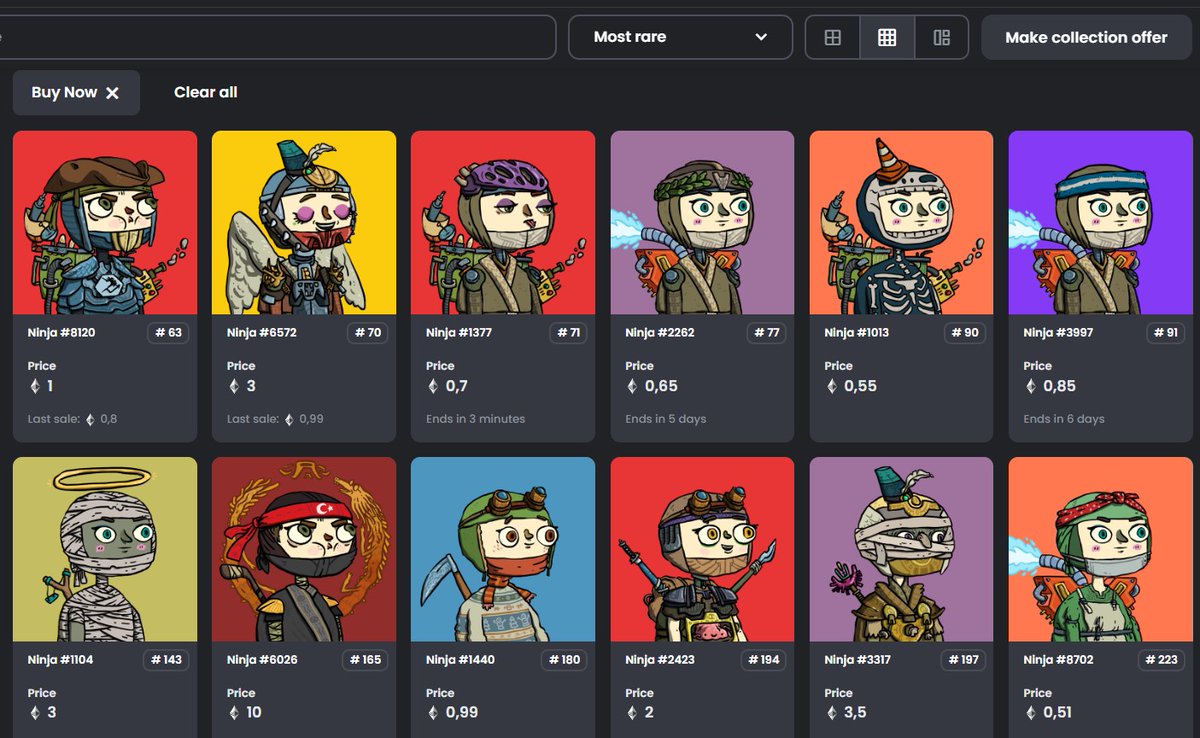 Ninja Squad just got the rarity option from @opensea 🥷🎉 Select 'Most Rare' and 'Buy Now' for the listed rare ones; opensea.io/collection/nin… Growing day by day, !poof 🥷