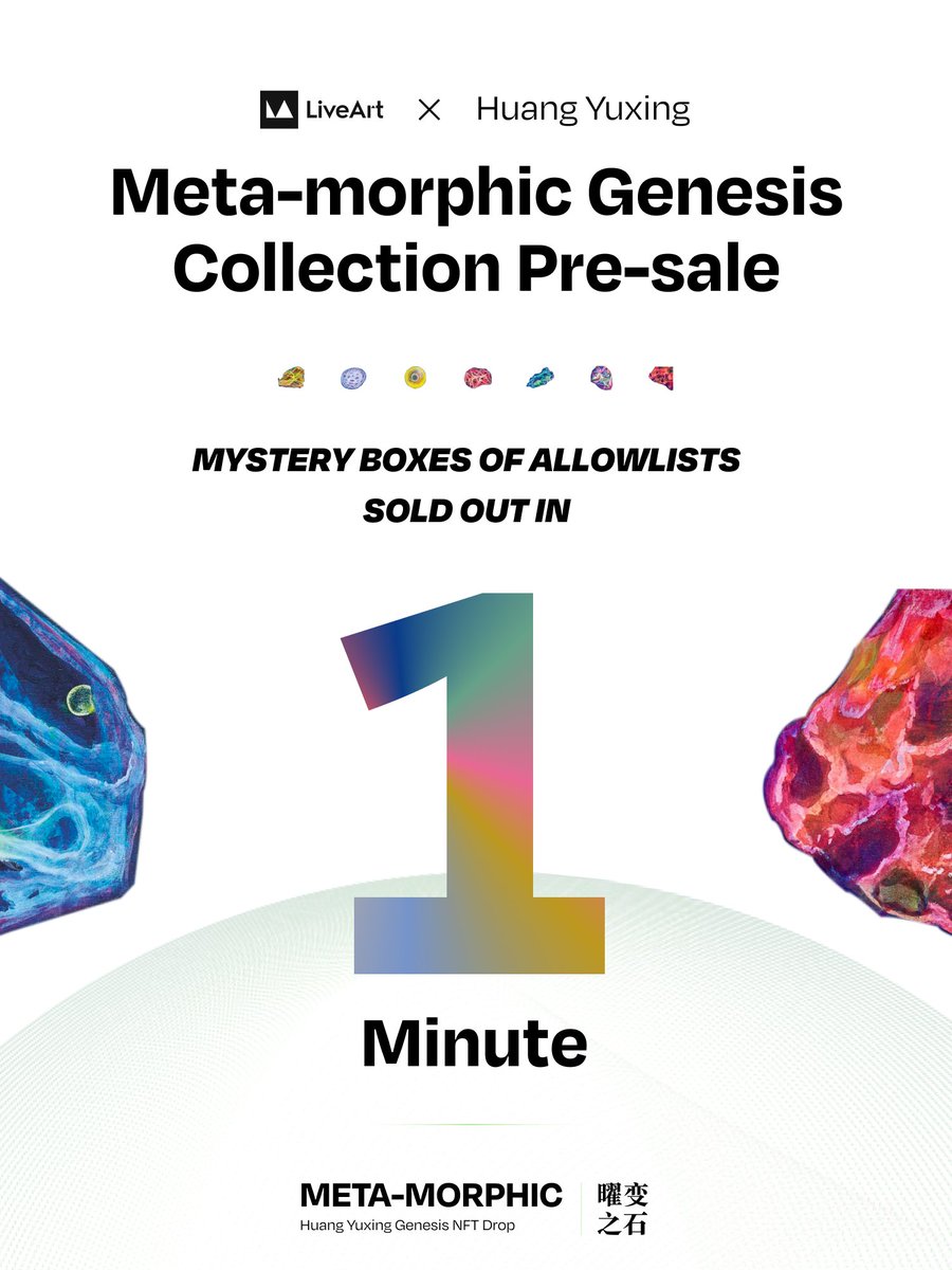 LiveArtX's tweet photo. 🔥 Mystery Boxes of allowlists were sold out in 1 minute! 🔥 

Thank you to the community and our partners for supporting us! ❤️

The details of the official launch will be announced soon. Please keep an eye👀 on our socials! 
#huangyuxing #huangyuxingmetamorphic https://t.co/PuhO9A0Zes
