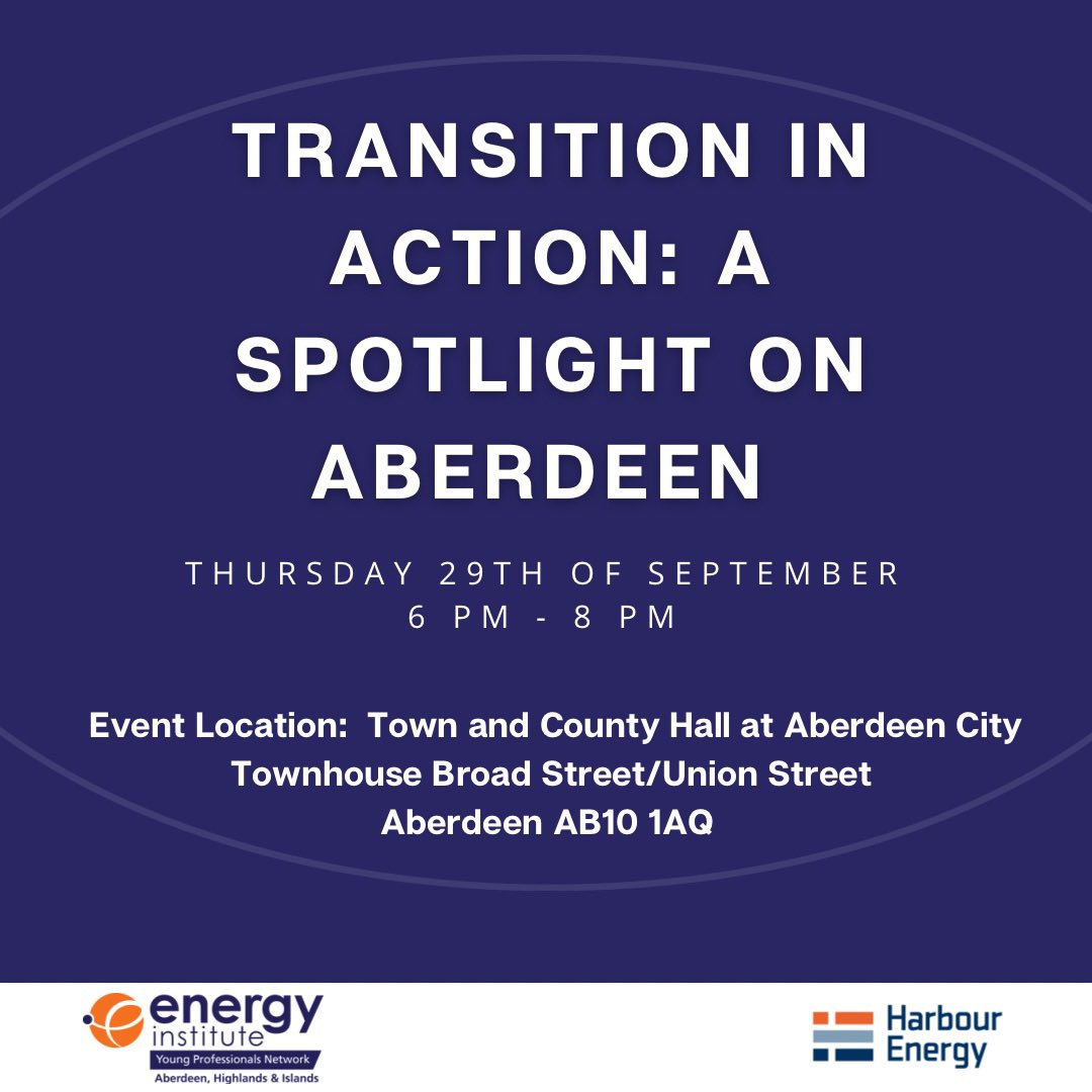 Event Speakers: 
Luigi Napolitano - Port of Aberdeen
Maggie McGinlay - Energy Transition Zone Ltd
Suchismita Ray - Aberdeen City Council
Paul de Leeuw - Robert Gordon University

Register now energyinst.org/whats-on/searc…
