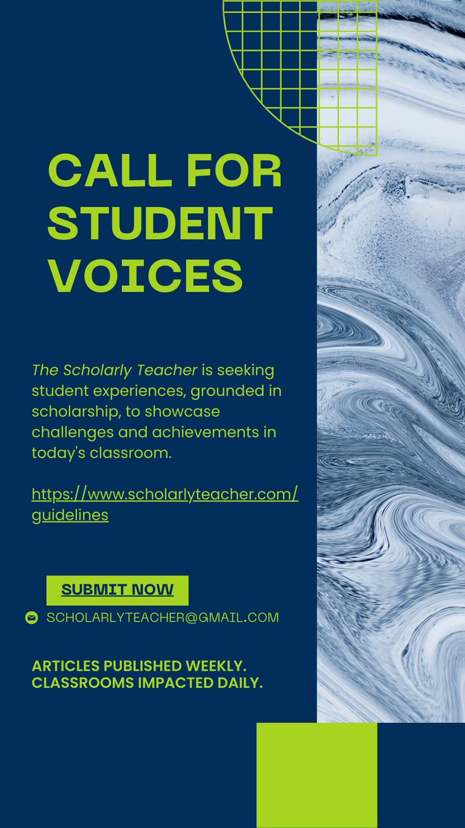 Don't forget 🤞 Students can submit to the Scholarly Teacher as well! Start working on that CV early scholarlyteacher.com/guidelines #HigherEd #edChat #scholarlyTeacher #teach #learn #students #published #education #highereducation
