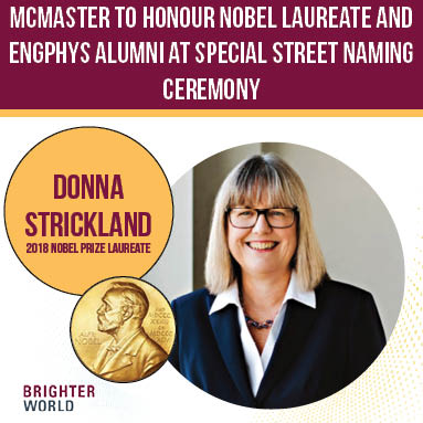 macengphys's tweet photo. Eng Phys' own Nobel Laureate, Dr. Donna Strickland will be on campus on Oct 4th for a street naming dedication and for coffee and conversation at L.R. Wilson Hall. Keep your eye out for your opportunity to sign up and see her. 

#engphys #macengphys #NobelPrizewinner https://t.co/RQu2GJ3BPU