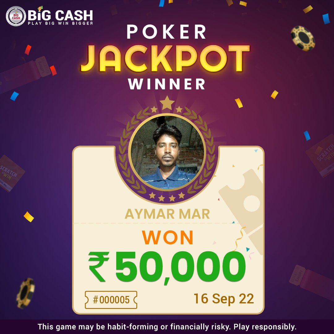 BigCash_Live's tweet image. Congratulations to 💥 Aymar Mar💥, who took home the  ₹𝟱𝟬,𝟬𝟬𝟬 Poker Jackpot. 😊 By playing games on Big Cash, you can also win real money.
 So, start playing now.😎

👉 Download the app now: bit.ly/2Z9CXeM

#BigCash #Poker #PokerJackpot #Onlinegames #WinRealCash