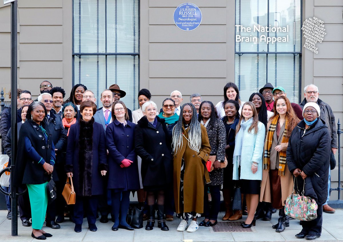 An @EnglishHeritage blue plaque has been unveiled at the former home of Dr Risien Russell, one of the UK's first black British consultants and one of #TheNationalHospital's greatest neurologists. An important day for #QueenSquare history! #BlackHistoryMonth