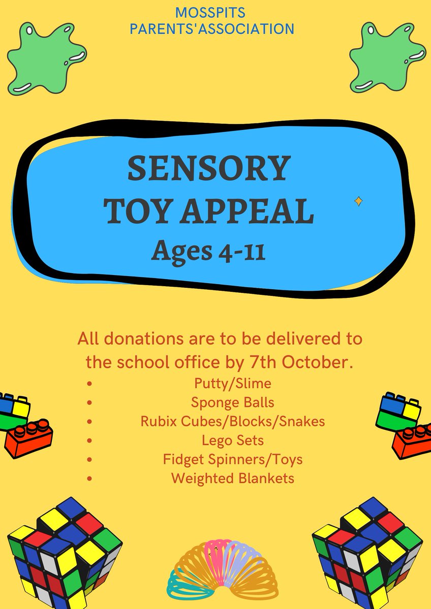 Sensory Toy Appeal!

Our aim is to provide each class with a "Sensory Toy Box" to help assist children who may need a little extra help when feeling overwhelmed.

We are hoping that maybe you may have some toys that are no longer used and you would be happy to donate them?