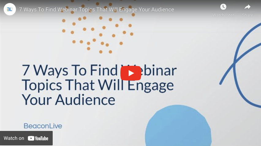 BeaconLive's tweet image. Video Feature Friday!
In this video, you will find a breakdown of highlights from our popular blog article 7 Ways To Find Webinar Topics That Will Engage Your Audience

Watch the video here: hubs.la/Q01m_0mC0
#WebinarTopics #VideoFeatureFriday #BeaconLive