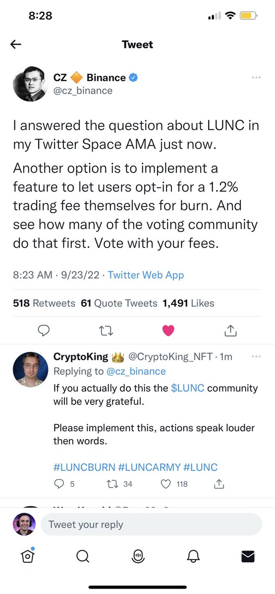 JesusMartinez's tweet photo. BREAKING NEWS : @cz_binance proposes an OPTIONAL 1.2% $LUNC burn on all spot trades!

I think this is a great middle ground to get other exchanges onboard! 

Let’s get a proposal out there for this! 🔥🔥🔥🔥🔥🔥🔥🔥🔥🔥🔥🔥🔥 https://t.co/OrCvSlkUUS