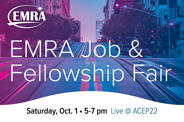 We're excited to see everyone at the EMRA Job &amp; Fellowship Fair at #ACEP22 - Oct. 1, from 5-7 pm PT. So many opportunities there! 
Thanks to <a href="/LaurelRoad/">Laurel Road</a> <a href="/VituityHealth/">Vituity</a> and #emCareers for supporting this event.
ow.ly/1rfa50KJzvg