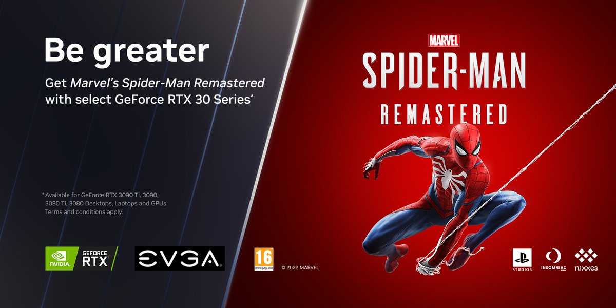 Are you saving the world yet? If not, it's time! 
Get an EVGA <a href="/NVIDIAGeForceUK/">NVIDIA GeForce UK</a> RTX 3090 Ti, 3090, 3080 Ti or 3080 now and then swing through the vibrant neighbourhoods of New York in Marvel's Spider-Man Remastered: nvidia.com/en-gb/geforce/…