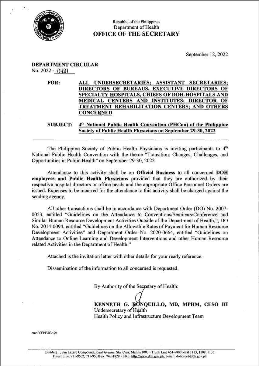 psphpofficial's tweet photo. LOOK: Attendance to PHCon 2022 is considered OFFICIAL BUSINESS for DOH personnel and public health physicians!
Register now at https://t.co/P84xavsZ3z!
Facebook Events Page: https://t.co/JopCJ2kThq
Hybrid slots are limited!
#PSPHP
#PHCon2022
#PublicHealth https://t.co/aWt6YiEnUO