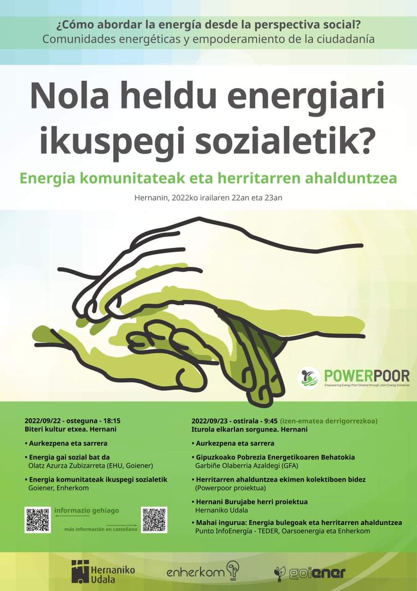 xabilertxundi's tweet photo. Energia pil-pilean dagoen gaia da. Honi ikuspegi sozialetik hel dakioke, baita oinarrizkoak diren beste sektore askori ere. #HernaniBurujabe egitasmoa @POWERPOOR_EU eta @Goiener-ek antolatutako jardunaldietan aurkezteko aukera izan dugu. Bidea elkarrekin egiten jarraituko dugu. https://t.co/jokKcl1zvS