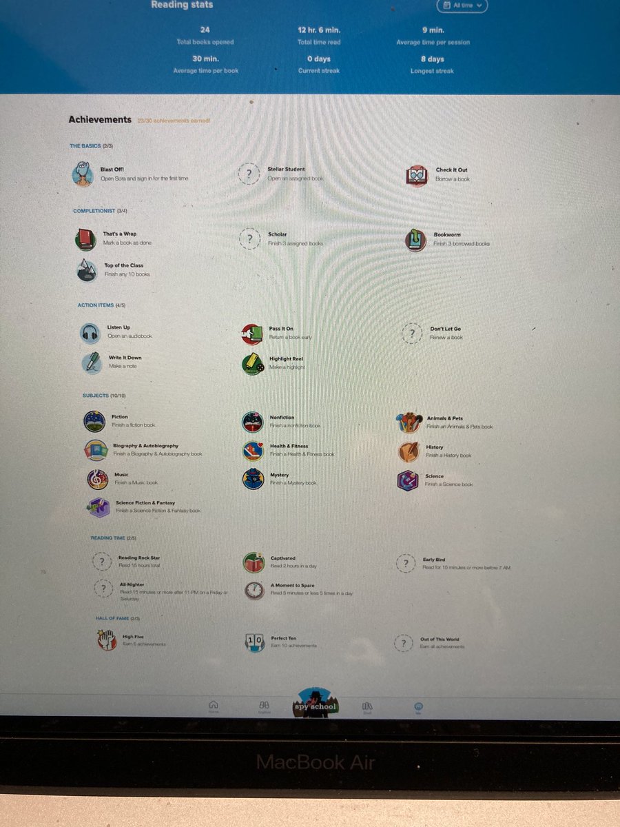 This morning a new-to-our-district student stopped by to show me he’s already earned. 23 achievement badges on <a href="/Sorareadingapp/">Sora, by OverDrive Education</a>.  #ebooklove