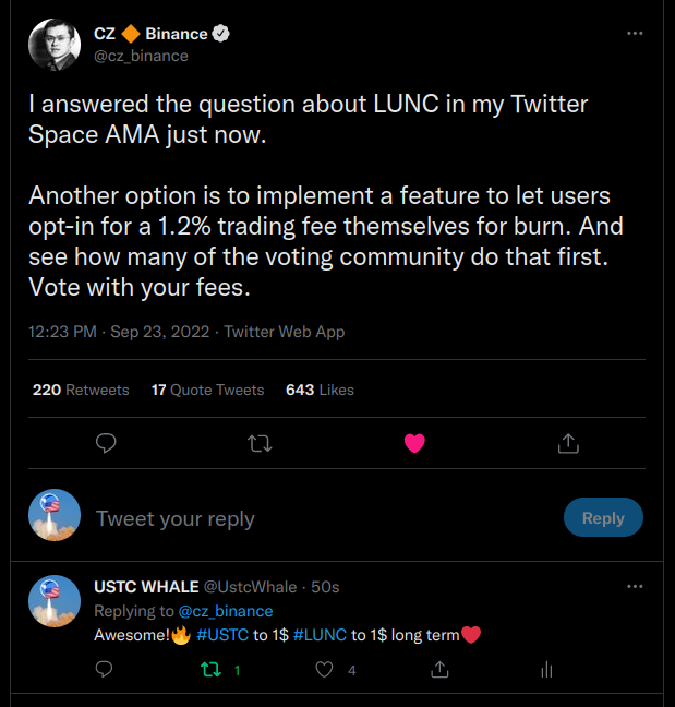 UstcWhale's tweet photo. BREAKING NEWS🔥 #TerraClassic #LUNC #USTC
#Binance Is Ready To Implement: Users Turn On 1.2% Spot Trading Fees!🥳
Announce How Many People Did Turn It On!✅
We Will Vote With Our Fees! Show THEM!💪🏻
THAN: They Will Turn It ON! For Everyone!
@cz_binance 🤝❤️ $LUNC $USTC #LUNCARMY https://t.co/tr9FC4eWNQ