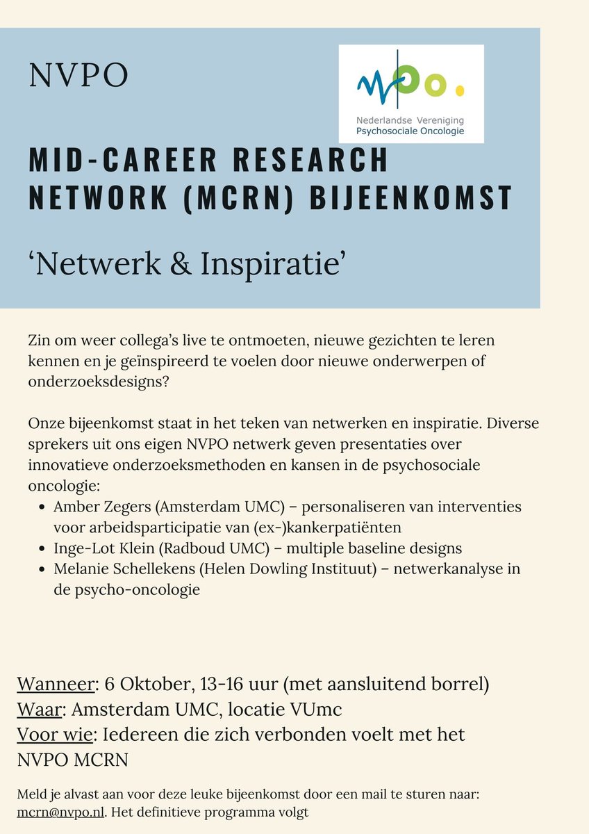 Nog twee weken tot de <a href="/NVPO_nl/">NVPO</a> mid-career research network bijeenkomst. We hebben leuke sprekers en onderwerpen 👇🏼. Aanmelden kan nog steeds 🤗.