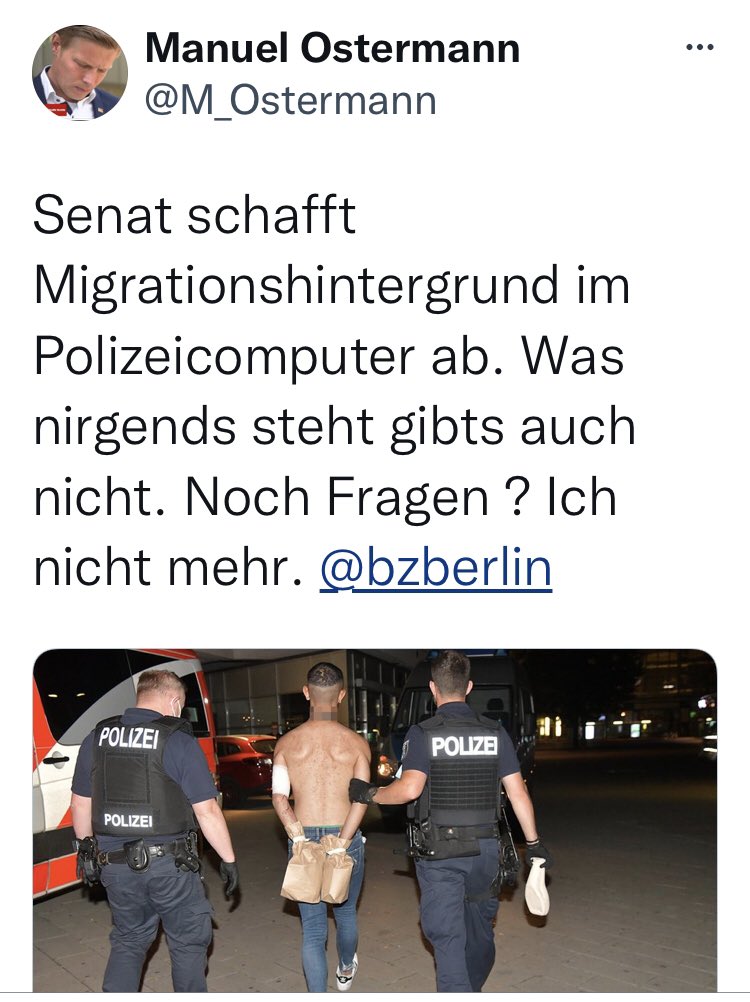 Erfasst sollte nur werden was auch für die Verbrechensbekämpfung von Bedeutung ist. Der #Migrationshintergrund ist es nicht. (ab)
