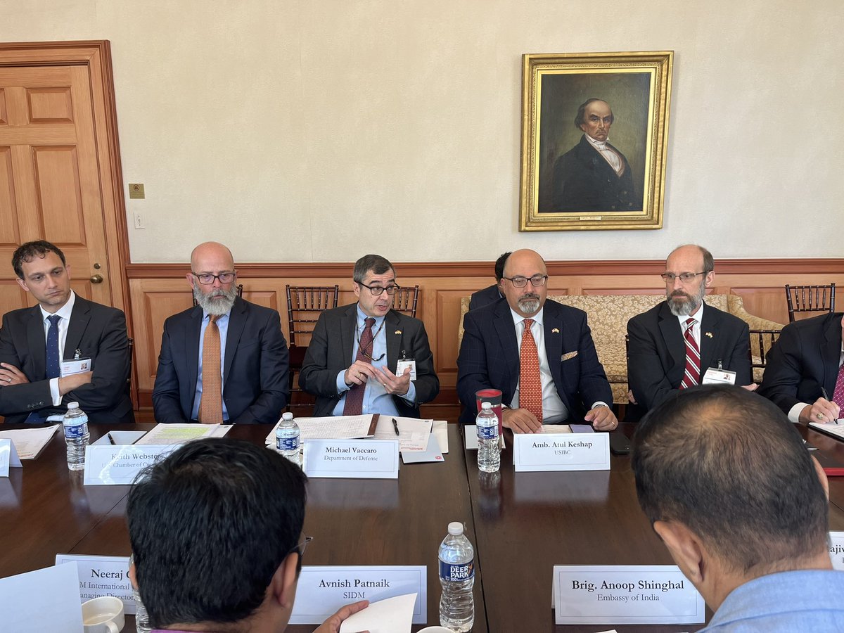 USIBC's tweet photo. USIBC was proud to host a first of its kind delegation by the @SIDMIndia where they interfaced with Michael Vacarro and Terry Emmert of @DeptofDefense @DoDCTO as well as American defense companies https://t.co/oud21kcMek