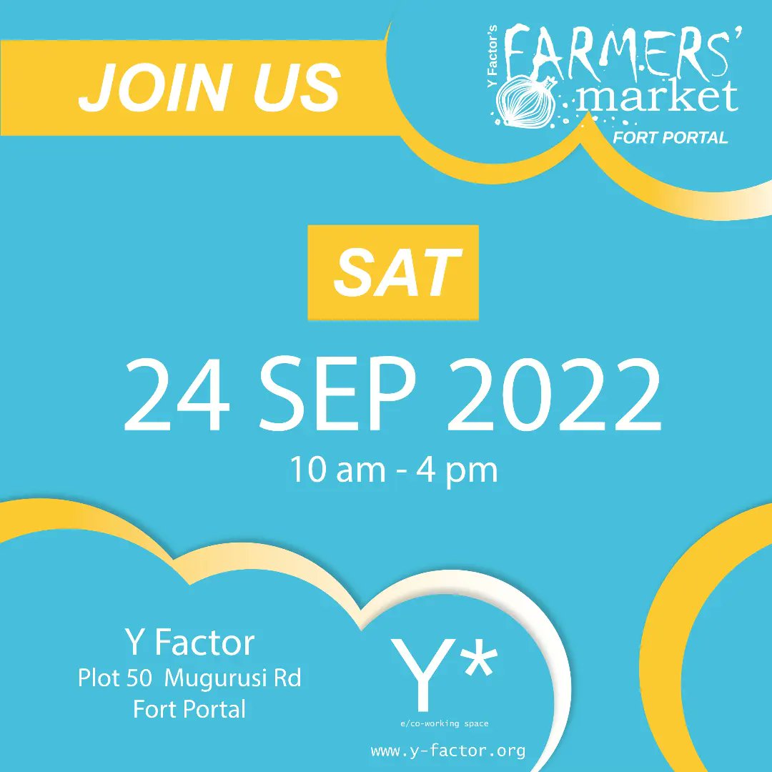 Sat 24 Sept is 🧅 Y Factor Farmers' Market in #FortPortal Join for organic fresh harvest and great products #madeinfortportal #madeinuganda🇺🇬 

Come to #YFactorFarmersMarket 

#fortportalcity #fortportaltourismcity #uganda #organicfarming #organicfood