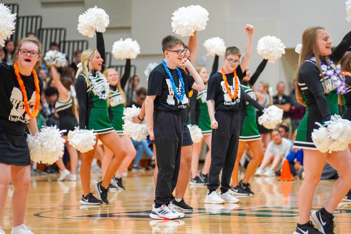 MWHSactivities's tweet photo. Today we cheered along with the debut of the Millard West Unified Cheer Team! They have great school spirit and put on an awesome performance. #wildcatpower https://t.co/eFeTTHf1gV