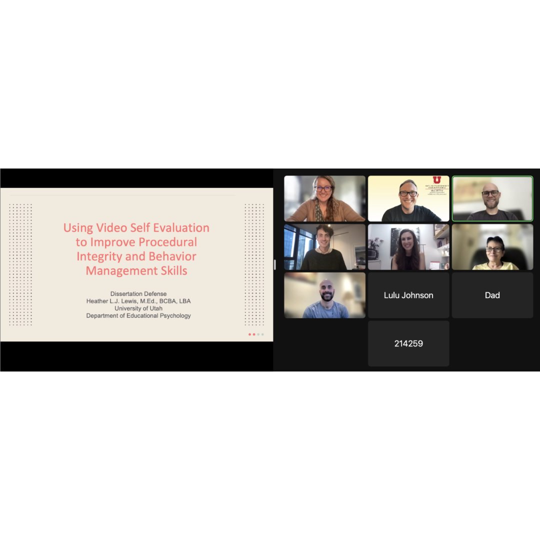 uttec_lab's tweet image. 🎉 Congrats to lab member and current APPIC intern @uofu_hmhi, Dr. Heather Lewis! @hlj_lewis successfully defending her #dissertation evaluating video self-evaluation to improve therapist #BehavioralManagement skills and procedural integrity