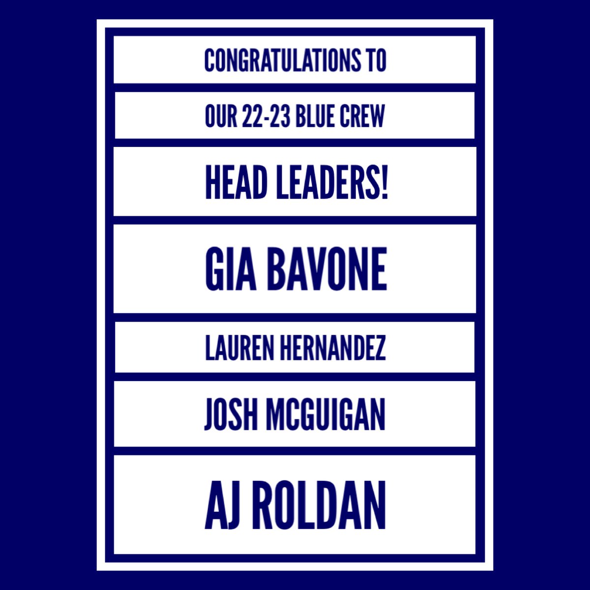 Congratulations to our 22-23 Head Blue Crew Leaders! These four students have consistently shown Cougar Pride and we are excited to have them as our leaders in the stands! Congratulations Gia, Lauren, Josh, &amp; AJ!