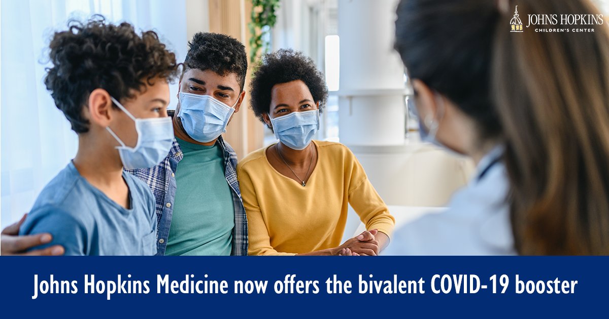HopkinsKids's tweet photo. Starting on Sept. 26, @HopkinsMedicine will offer the bivalent Covid-19 booster. The CDC recommends a bivalent COVID-19 booster for people aged 12 years and older for Pfizer or 18 years and older for Moderna. Please check our website for updated info. https://t.co/Vt3EUAOLAh https://t.co/z8obVmJrlr