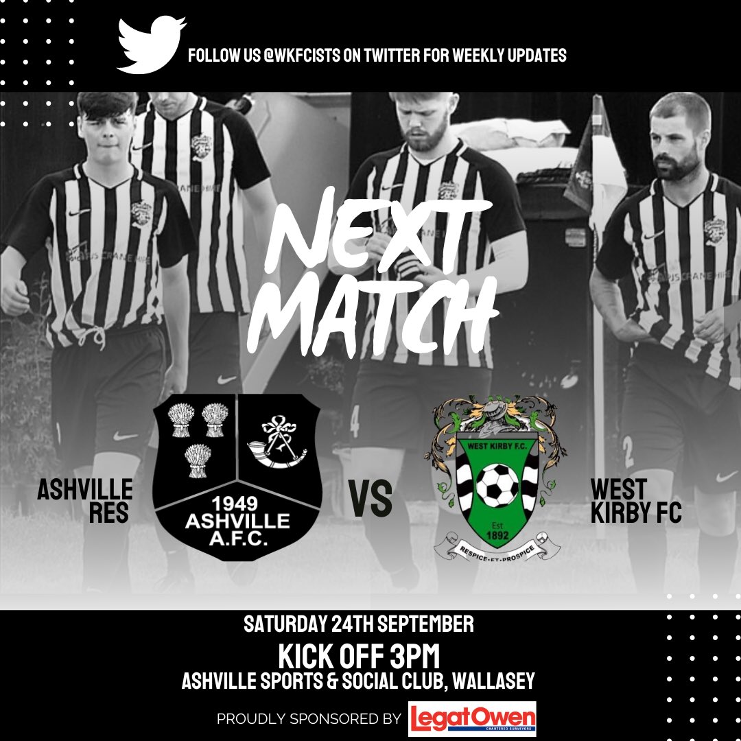 We travel the short distance to Wallasey for our next game vs <a href="/Ashvillereserv1/">Ashville Football Club Reserves</a> tomorrow. 3pm kick off. As always, we’re looking to kick on and improve week in week out. <a href="/WestKirbyFC/">West Kirby FC</a> <a href="/LegatOwen/">Legat Owen</a> #WestCheshireDiv2