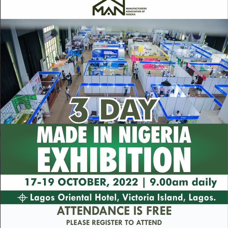 MAN_NGR's tweet photo. Click & register now https://t.co/nAbjh7HxYR to attend MADE IN NIGERIA EXHIBITION #MINEX2022 which will hold at Lagos Oriental Hotel Victoria Island, Lagos from 17-19th October, 2022. Get acquainted with #madeinnigeria quality products. Attendance & registration is Free @MAN_NGR https://t.co/7kXp9v2D3I