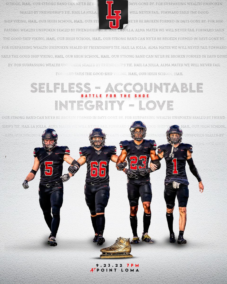 Tonight we Battle for "The Shoe"! Big game vs Point Loma and one of the oldest rivalries in San Diego! 🖥️ <a href="/EV4Graphics/">Coach KIKI - EV4Graphics</a> <a href="/JustinScully7/">Justin Scully</a> <a href="/finnegan_palmer/">finnegan palmer</a> <a href="/wallace_perry_/">Wallace Perry</a> <a href="/Ryanweinberg24/">Ryan Weinberg</a> #sailtheship #100horns