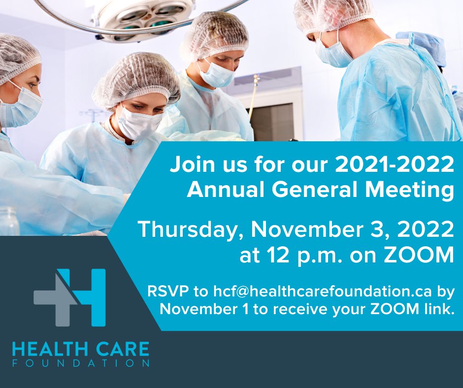 HealthCareFdnNL's tweet photo. Want to learn more about how your donations make an impact? Please join us for our virtual Annual General Meeting on Thursday, November 3, 2022. https://t.co/NPtgs4qQtS