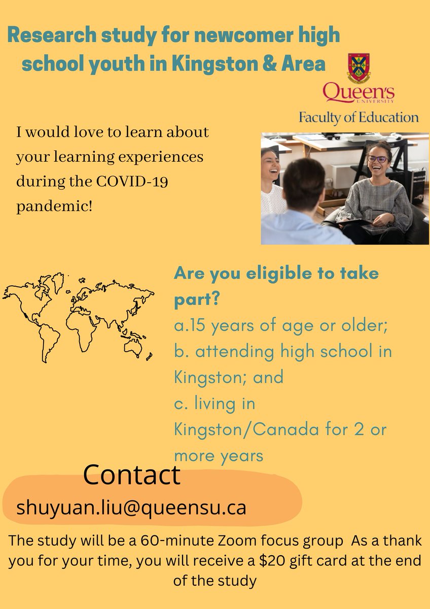 Looking for newcomer youth who has lived in Canada for 2+ years, 15+ years of age, and attending high school in Kingston. Would love to learn about your learning experiences both in and out of school since the start of the pandemic! 
@KEYSCanHelp <a href="/ISKA_Youth/">YGK Immigrant Youth</a> <a href="/Immigrate_Ktown/">Kingston Immigration</a>