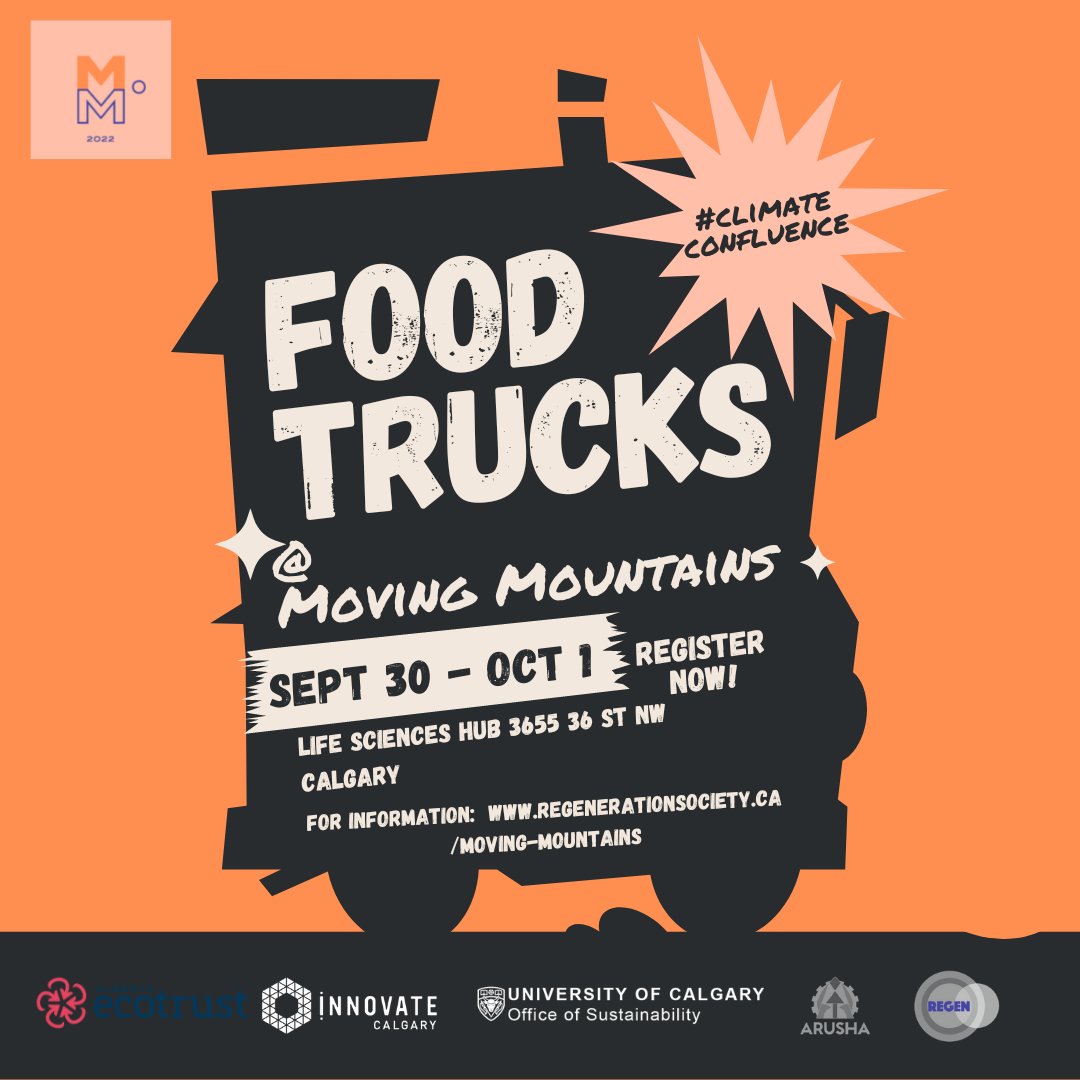Fighting climate change can make you hungry! 

Moving Mountains will have food trucks and drinks for your refuelling needs, come visit the Life Sciences Hub on September 30 and October 1!

Register Here: 
regenerationsociety.ca/moving-mountai…
#climateconfluence